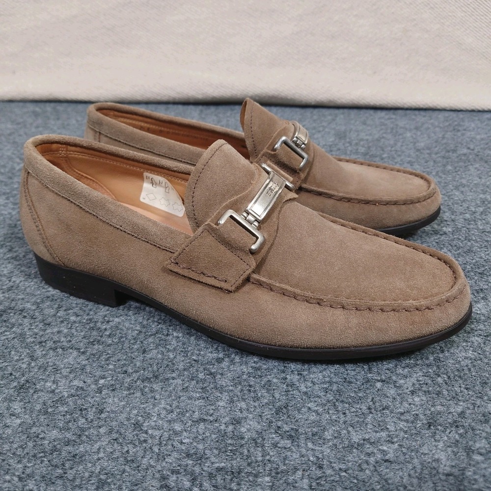Bally Corton Suede Loafers Mens US 8.5 Beige Moc Toe Buckle Swiss Made 925802